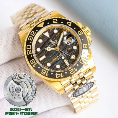 N Factory Rolex GMT-Master II Replica with 904L Stainless Steel 3285 Movement 904L Steel Gold Strap Watch